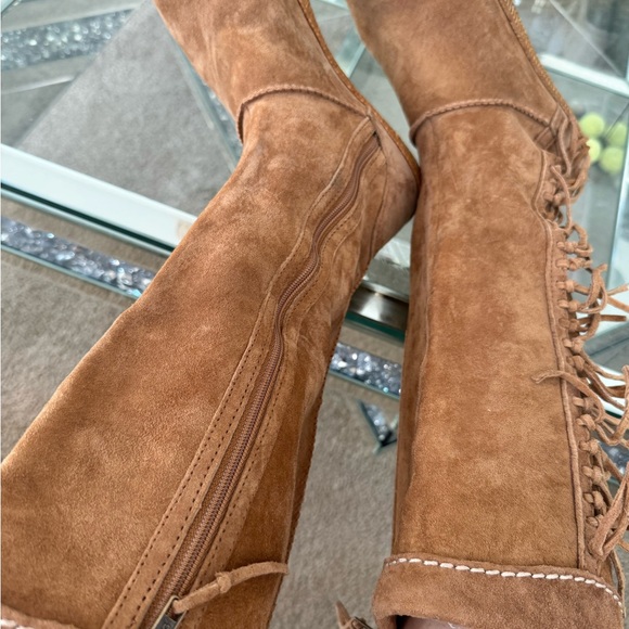 UGG Brown Suede Over the Knee Boots with Fringe - Picture 2 of 9